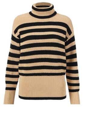 CAbi 4477 Poli Black and Beige Striped Turtleneck Sweater
